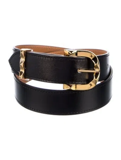 Pre-owned Hermes Box Leather Belt Strap Belt In Black