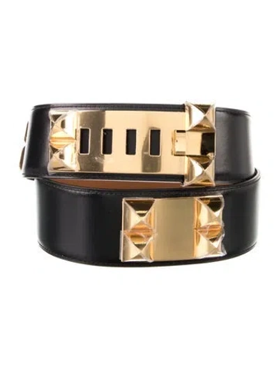 Pre-owned Hermes Box Leather Collier De Chien Belt Kit In Black