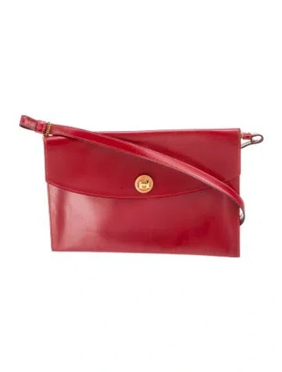 Pre-owned Hermes Box Rio Clutch W/ Strap In Red