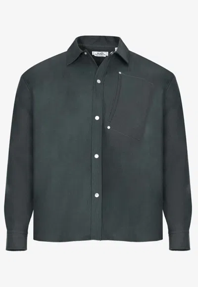 Hermes Boxy Fit Wool Overshirt In Blue