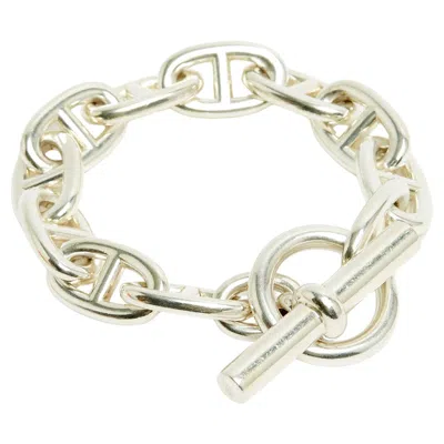 Pre-owned Hermes Hermès Bracelet Chaine D Ancre Gm Taille S M Silver Maxi Chain Bracelet  In Multi