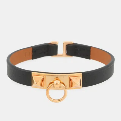 Pre-owned Hermes Bracelet Mini Rival Size T3 Black Swift Leather