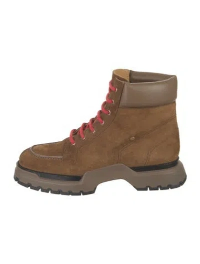 Pre-owned Hermes Bradley Suede Combat Boots In Brown