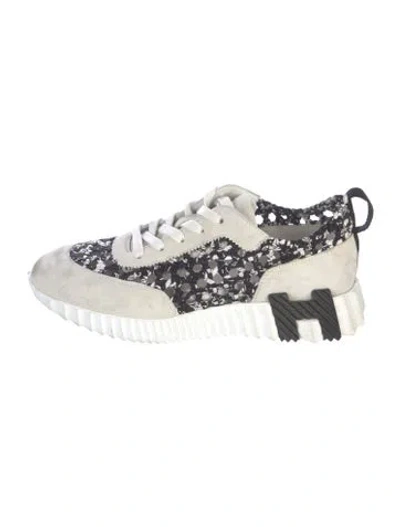 Pre-owned Hermes Braided Bouncing Sneakers In Black