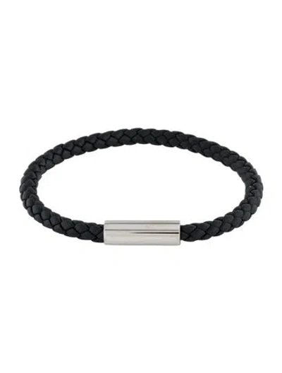 Pre-owned Hermes Braided Leather Wrap Bracelet, 7.25" In Black