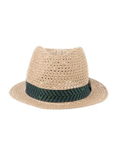 Pre-owned Hermes Braided Raffia Chevrons H Enzo Hat In Neutral