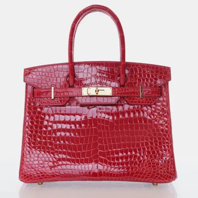 Pre-owned Hermes Braise Porosus Crocodile Birkin 30 Handbag In Red