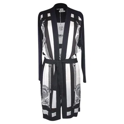 Pre-owned Hermes Brandebourgs Encadre Long Twillaine Cardigan 34 In Black