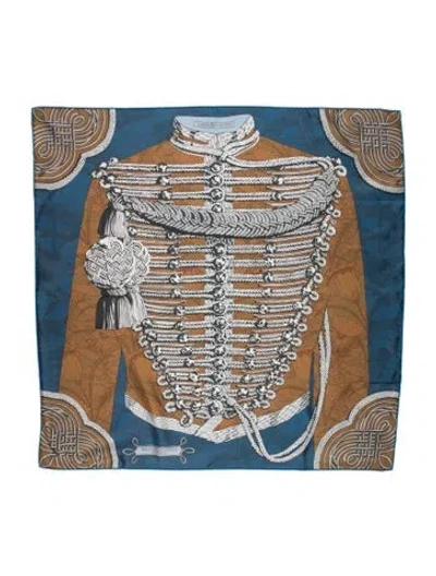 Pre-owned Hermes Brandebourgs Fleuris Double Face Silk Scarf W/ Tags In Blue