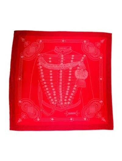 Pre-owned Hermes Brandebourgs Points Cashmere Shawl In Red