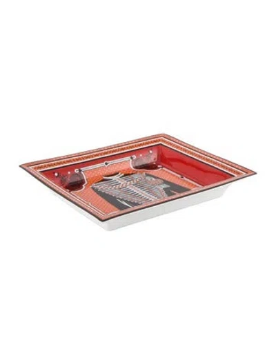 Pre-owned Hermes Brandebourgs Porcelain Tray In Orange