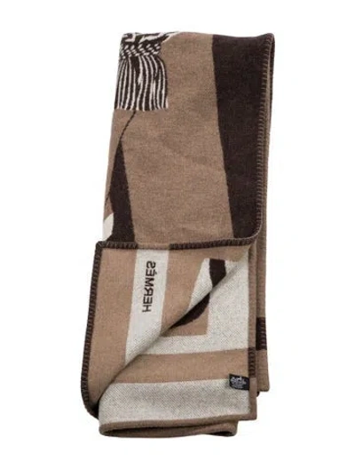 Pre-owned Hermes Brandebourgs Throw Blanket In Brown