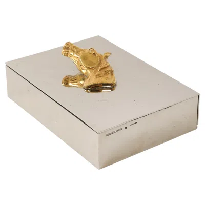 Pre-owned Hermes Brass And Silver Plated Box With Horse Decoration By , France, C. 1955 In Sand