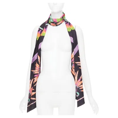 Pre-owned Hermes Brazil Bird Print Maxi Twilly Scarf In Gray