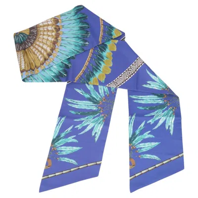 Pre-owned Hermes Hermès "brazil" Blue Tones Maxi Twilly