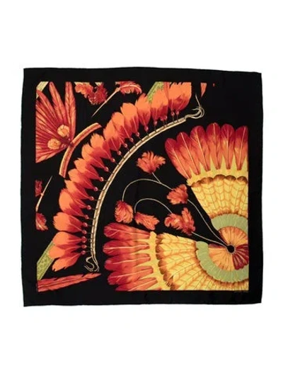 Pre-owned Hermes Brazil Detail Silk Scarf In Black