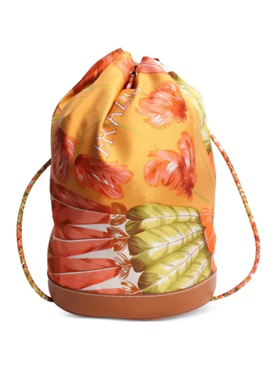 Pre-owned Hermes Brazil Feather-print Backpack In Orange