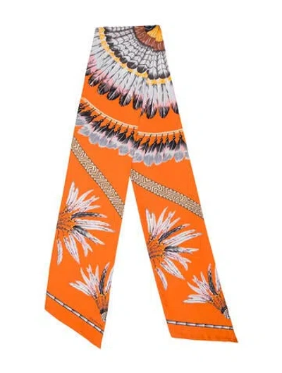 Pre-owned Hermes Brazil Maxi Silk Twilly Scarf In Orange