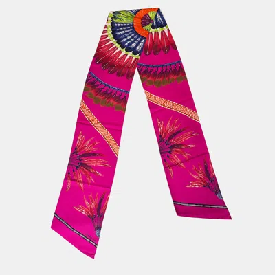 Pre-owned Hermes Brazil Maxi Twilly Scarf In Pink