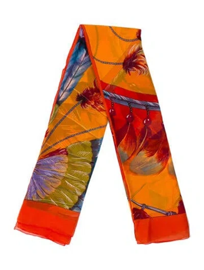 Pre-owned Hermes Brazil Mousseline Silk Pareo In Orange