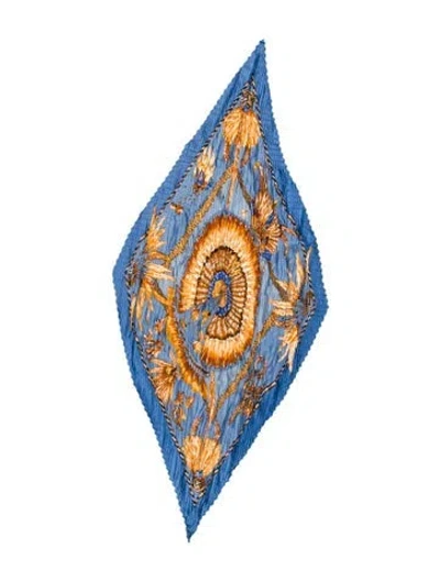 Pre-owned Hermes Brazil Silk Plissé Scarf In Blue