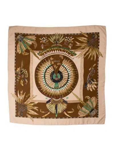 Pre-owned Hermes Brazil Silk Scarf In Brown