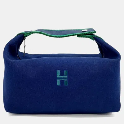 Pre-owned Hermes Breathe-a-brack Blue Canvas Case