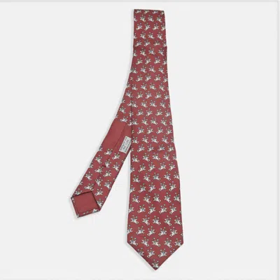 Pre-owned Hermes Brick Red Pegasus Printed Silk Tie