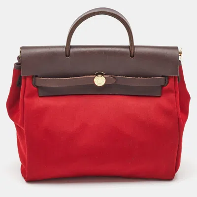 Pre-owned Hermes Brick Red/moka Toile Canvas And Vache Hunter Herbag 31 Bag