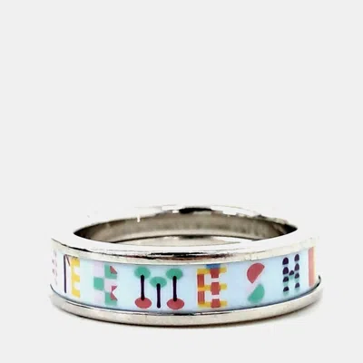 Pre-owned Hermes Bricol Band Ring In Silver