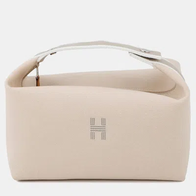 Pre-owned Hermes Brid A Black Gm Beige Canvas Bag In Sand
