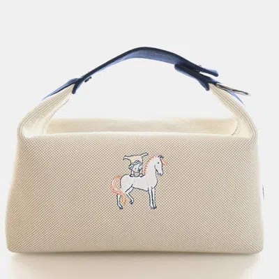 Pre-owned Hermes Bride -a -brac Cabriole Large Gris Perle Canvas Travel Vanity Bag In Beige