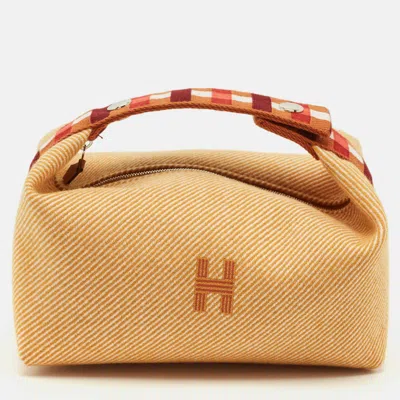 Pre-owned Hermes Hermès Bride-a-brac Carre Small Fauve Merino Wool Pouch In Multi