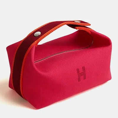 Pre-owned Hermes Bride-a-brac Case Small Hibiscuss Canvas Handbag In Pink