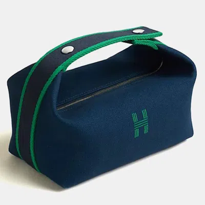 Pre-owned Hermes Bride-a-brac Case Small Marine Canvas Handbag In Blue