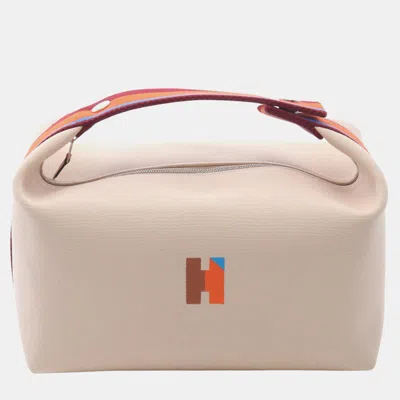 Pre-owned Hermes Bride-a-brac Gm Beige Orange Canvas Pouch In Multi