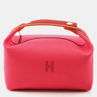 Pre-owned Hermes Bride-a-brac Gm Hibiscus Canvas Pouch Handbag In Pink