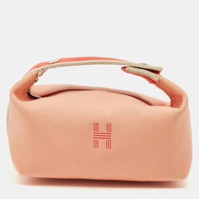 Pre-owned Hermes Bride-a-brac Small Goyave Toile H Canvas Case In Orange