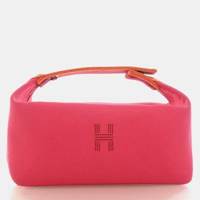 Pre-owned Hermes Bride -a -brac Small Hibiscus Canvas Pouch Bag In Pink