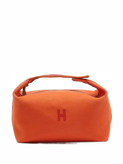 Pre-owned Hermes Bride-a-brac Canvas Make Up Bag In Orange