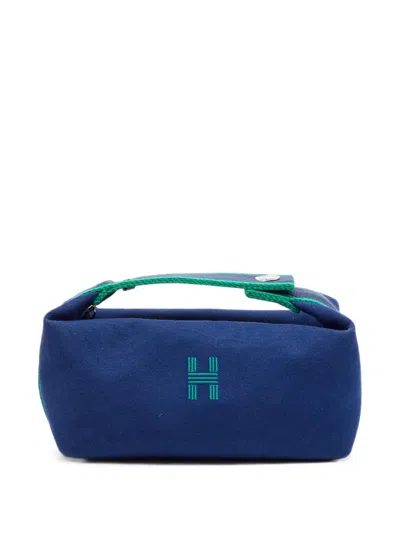 Pre-owned Hermes Bride-a-brac Canvas Pouch In Blue