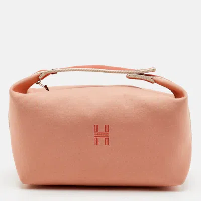 Pre-owned Hermes Bride-a-brac Case Large Goyave Toile H Canvas Pouch In Orange