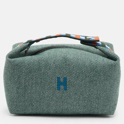 Pre-owned Hermes Hermès Bride-a-brac H Natte Large Vert Foret Canvas Pouch In Green