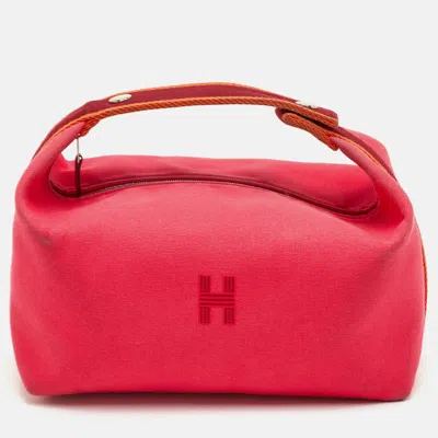 Pre-owned Hermes Hermès Bride-a-brac Large Hibiscus Toile H Canvas Pouch In Pink