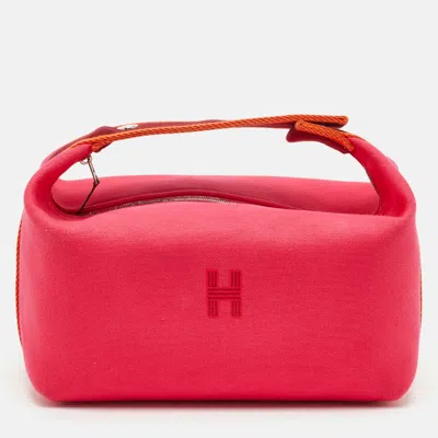 Pre-owned Hermes Hermès Bride-a-brac Large Hibiscus Toile H Canvas Pouch In Pink