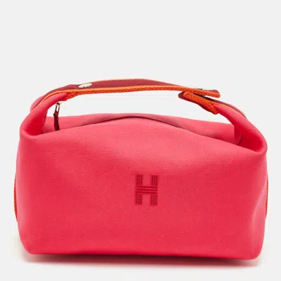 Pre-owned Hermes Hermès Bride-a-brac Large Hibiscus Toile H Canvas Pouch In Pink