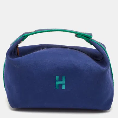 Pre-owned Hermes Bride-a-brac Large Marine Canvas Pouch In Blue