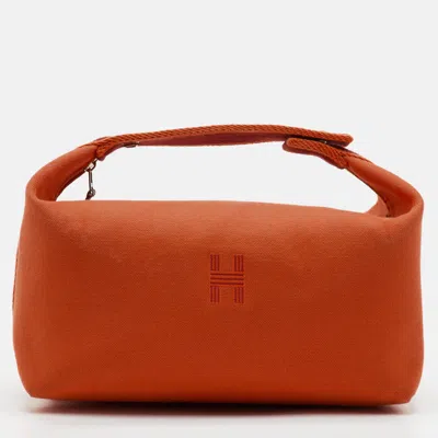 Pre-owned Hermes Hermès Bride-a-brac Large Orange Feu Toile H Canvas Pouch