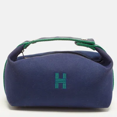 Pre-owned Hermes Bride-a-brac Small Marine Canvas Pouch In Blue