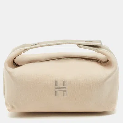Pre-owned Hermes Bride-a-brac Small Naturel Canvas Case In Sand